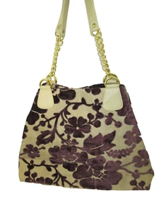 Pulvermacher Designs hellbraun & lila Samt Blumen Gobelin X-Large Schultertasche - Bild 1 von 10