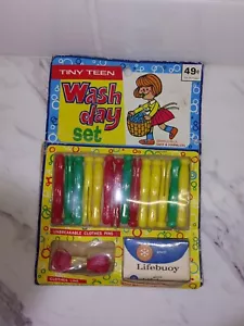 Vtg Dime Store Toy Play Set Tiny Teen Wash Day Set Clothes Pins Lifebuoy Soap - Picture 1 of 10