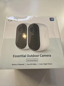 New - Arlo Essential Outdoor HD Cam 2k 2nd Gen Nit Vision Motion Sensor 2Pk - Picture 1 of 3