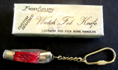 VTG Frost Cutlery Watch Fob Knife Surgical Steel Genuine Red Pick Bone Handle - Image 1 of 4