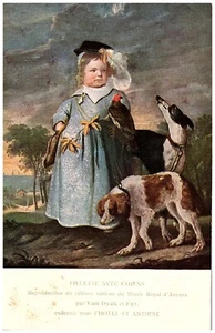 Girl With Dogs and Falcon Famous Painting Reproduction Royal Museum Postcard - Picture 1 of 4