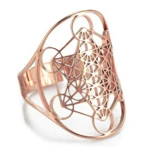 Metatrons Cube Ring Rose Gold Stainless Steel Spiritual Sacred Geometry Band - Picture 1 of 4