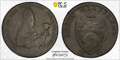 1791 Yorkshire Leeds Conder Token – PCGS VF30 BN – DH-53 ½ Penny - Image 1 of 3
