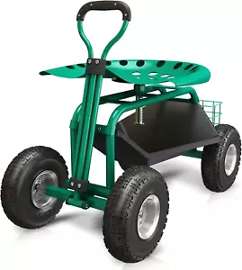 Garden Cart with Seat - Basket, Waterproof Cover Included ,360Degree Rotation, H - Picture 1 of 5