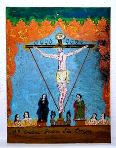 Retablo Ex Voto altes Gemälde auf Blech Opfer "Ma Cristina Judino Jose Lorrejas" - Bild 1 von 9