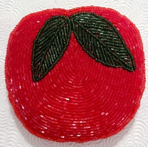 Bolso Monedero C Marie Rojo Cuentas Verde Cuentas Hojas Cremallera Cambio Firmado 4" - Imagen 1 de 3