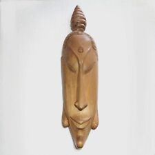 Large Indonesian Wood Carved Wall Hanging Buddha Head 26"x6"