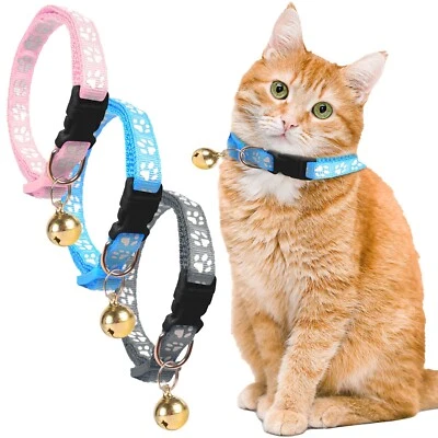 3Pcs Reflective Cat Collar with Bell Safety Release Adjustable Kitten Collars UK - Image 1 of 4