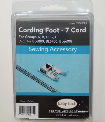 Genuine Babylock CORDING FOOT 7 Cord Item ESG-CF7 Sewing Machine NEW in Pkg. - Image 1 of 3