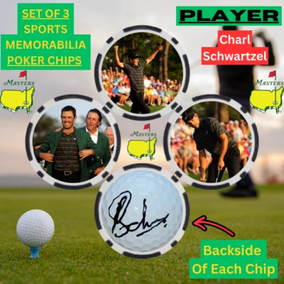 2011 Masters Winner Charl Schwartzel 3 conjunto de fichas de pôquer com assinatura - Imagem 1 de 2
