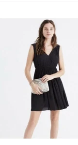 Madewell Black Magnolia Tie Back Tank Dress Pleated Skirt Elastic waist Deep V - Picture 1 of 12