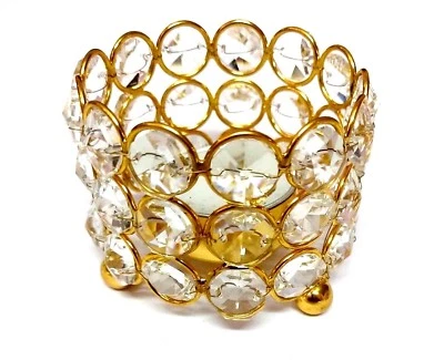 Candelabro de luz de té de cristal artesanal de 2 piezas de metal dorado de 3"X2,5" regalo Diwali Foto 1 de 3