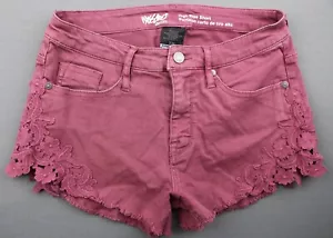 Women's 2016 Mossimo High Rise Jean Short Crochet Maroon Super Stretch Size 2/26 - Picture 1 of 5