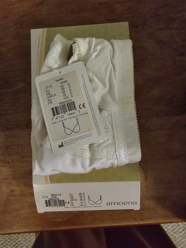 Amoena 2118 Isabel Camisole Pocketed Mastectomy Bra 38D White With Box Tags