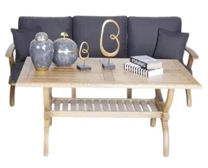 Outdoor Sofa 3 Sitzer Holz Beige Esstisch Möbel Loungemöbel Gartenlounge 2tlg - Bild 1 von 1