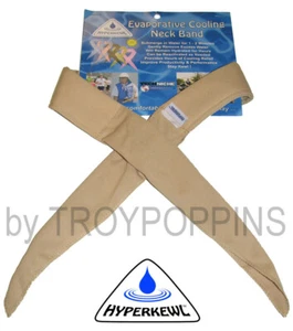 1-HYPERKEWL 6519-KHAKI COOLING EVAPORATIVE NECK BAND/TIE HOT SUN SAFETY GOLFING - Picture 1 of 6
