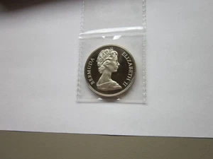 BERMUDA 1972 DOLLAR, ELIZABETH SILVER ANNIVERSARY, CHOICE PROOF NO HAZE / SPOTS - Picture 1 of 6