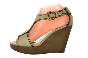 Zapatos Chloe Talla 39.5 9.5 Beige Cuero Texturizado Plataforma Sandalias de Cuña - Imagen 1 de 6