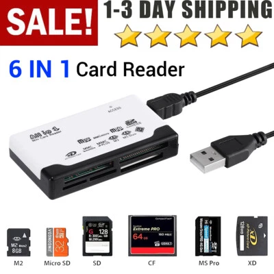 Memory Card Reader Mini 6-IN-1 USB 2.0 High Speed For TF CF SD Mini SD MMC MS XD - Image 1 of 4
