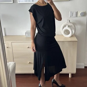 Abito Toteme Grande Nero Midi Asimmetrico Drappeggiato Silenzioso Lusso Minimalista Elegante - Foto 1 di 11