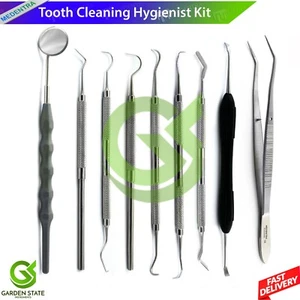 9Pcs Explorer Tooth Cleaning Hygienist Pick Tools Tartar Remover Dental Mirror - Picture 1 of 10
