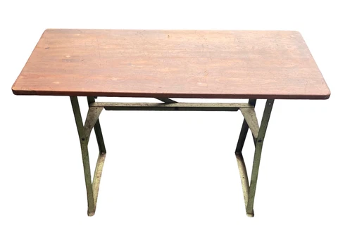 Vintage Wood Top Mid Century INDUSTRIAL Table Folding Green Metal Base Stand Cover