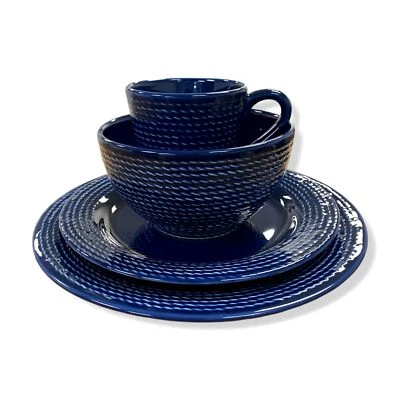 $220 Matceramica Blue Cobalt Rope Dinnerware 16-Piece Set - Image 1 of 4