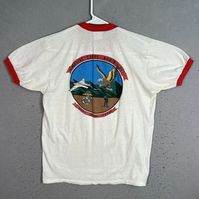 Vintage 80s Marine Corps Admin Fort Bliss Texas T Shirt Adult Large White Mens - Image 1 of 4