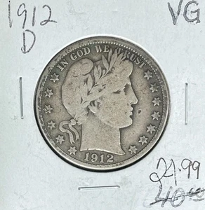 1912-D FRISEUR SILBER HALF DOLLAR ~ SEHR GUTER ZUSTAND ~ SCHÖNE MÜNZE ~ - Bild 1 von 2