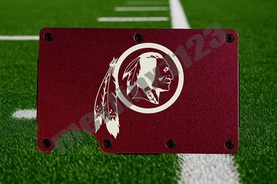 TIMELESSETCHINGS BCHS Redskins Thin Metal RFID Blocking Slim Wallet Washington Laser Engraved