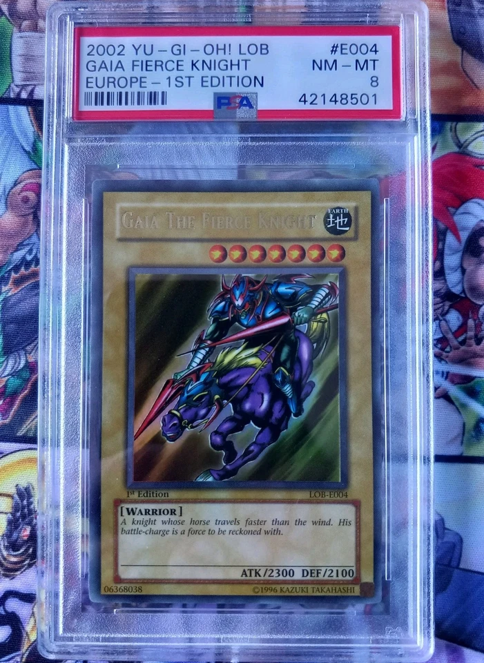 PSA 8 Gaia the Fierce Knight LOB-E004 1st Edition Ultra Rare Legend Of Blue-Eyes - Image 1 of 2