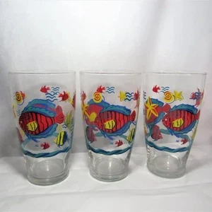 New Set of 3 Luminarc Bright Tropical Fish 16 oz Tumblers - Picture 1 of 2