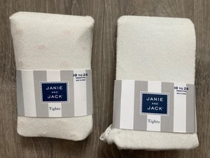 18 24 M Janie and Jack SET 2 PAAR elfenbein Rüschen creme rosa Punkte Strumpfhosen neu - Bild 1 von 4