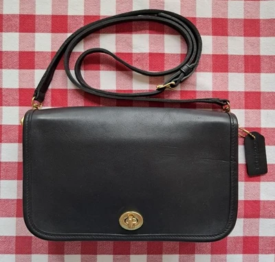 Cartera de Bolsillo Coach #9755 Bolso de Hombro/Bruzado/Cartera de Mano de Cuero Negro DE COLECCIÓN EXCELENTE Foto 1 de 4