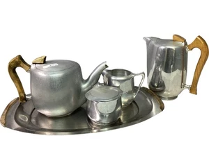 Vintage PICQUOT WARE Teeservice Aluminium Holzgriffe Sammlerstück Serviergeschirr 2 - Bild 1 von 20