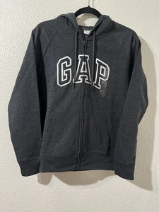 GAP dark gray stitched letters zip up cotton blend hoodie/sweatshirt NWT size L - Picture 1 of 12