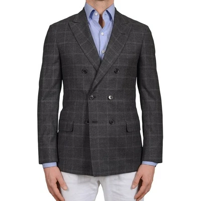 D'AVENZA Handmade Gray Plaid Wool Flannel DB Jacket Sport Coat US 40 NEW EU 50 - Image 1 of 4