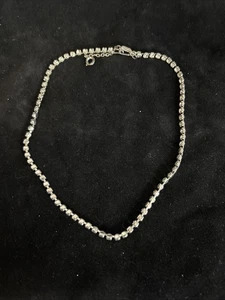 Silver-Toned Rhinestone Choker Necklace • Single Strand Tennis Style • Elegant - Picture 1 of 4