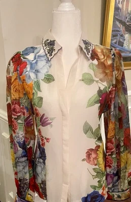 Alice + Olivia Roanne Placed Floral Silk Cotton Button Up Blouse Top NWT Large - Image 1 of 4