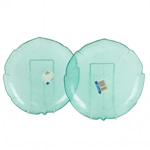 Set 2 Arcoroc France Glass Leaf Plates Turquoise Green 9.5" Vintage Retro - Picture 1 of 8