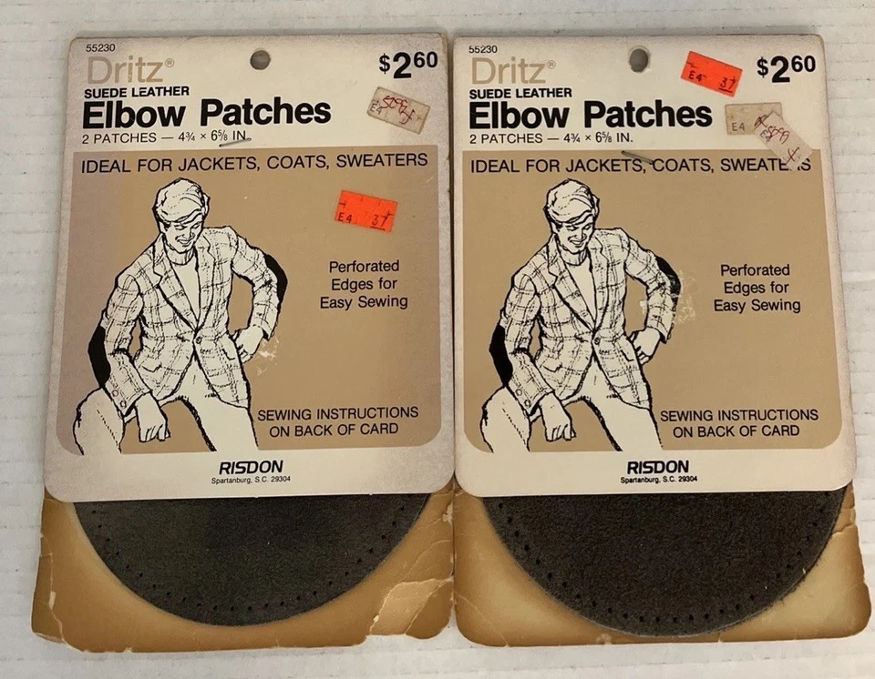 Lot of 2 Vintage Dritz Suede Leather Elbow Patches 4 3/4" X 6 5/8" Grey - Image 1 of 4