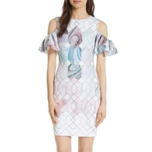 Abito Ted Baker London Krimba Mare di Nuvole Spalla Fredda Taglia 5 (Grande) - Foto 1 di 13