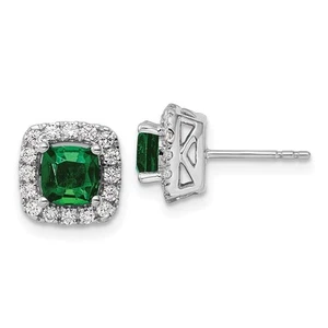 14k White Gold 3/8 Ct Lab Grown Diamond & Lab Created Emerald Halo Stud Earrings - Picture 1 of 4