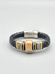 Hot AZ Creations Leather Brass, Copper, Ceramic, & Fine Silver Plated Bracelet - Picture 1 of 8
