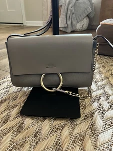 CHLOE  Grained Calfskin Lambskin Small Faye Shoulder Bag Motty Grey - Picture 1 of 12