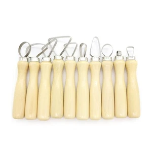 10 PCS Set Pottery Sculpting Tool Set Stainless Steel Wooden Thick Handle Flat - Picture 1 of 12