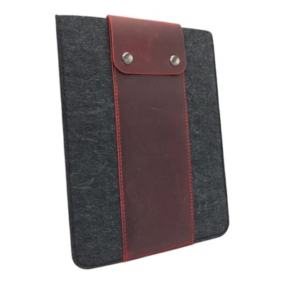 Notebooktasche Tablet Laptop Tasche bis 12 Zoll Filz & Echtes Leder dunkelrot - Bild 1 von 4