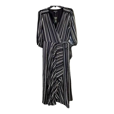 Maxi Vestido INC International Concepts Para Mujer Manga Volumen Rayas Envolvente Talla XL Foto 1 de 4