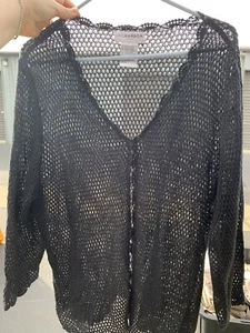 Sag Harbor Cardigan Sweater Womens Size 1X Long Sleeve Open Knit Black Dark - Picture 1 of 8