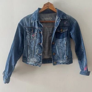 Gap Kids 1969 Denim Embroidered Boho Guitar Button Jean Jacket | Sz M, retro - Picture 1 of 14